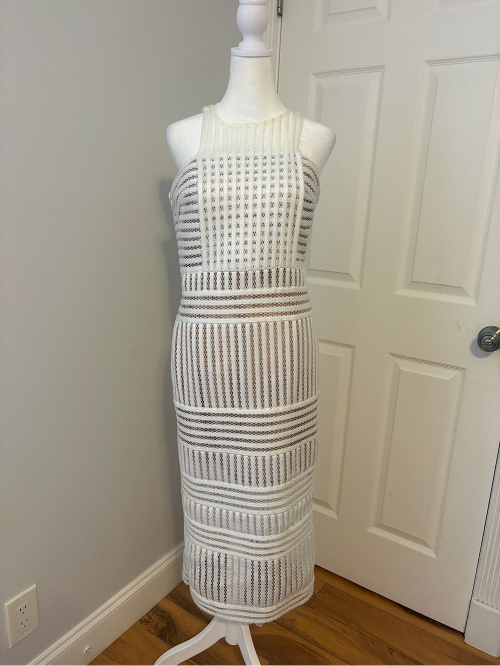 White Crochet Halter Midi Dress
